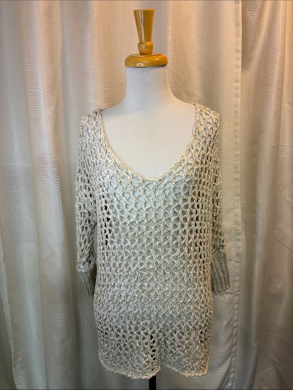 Moda International Open-Weave Scoop Neck Sweater - Cream and Gold